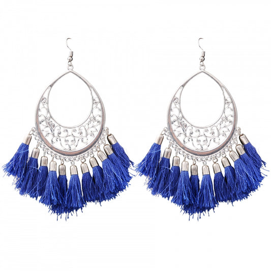 Fashion Women's Silver Plated Hook Dangler Hanging Tassels Earring-Silver