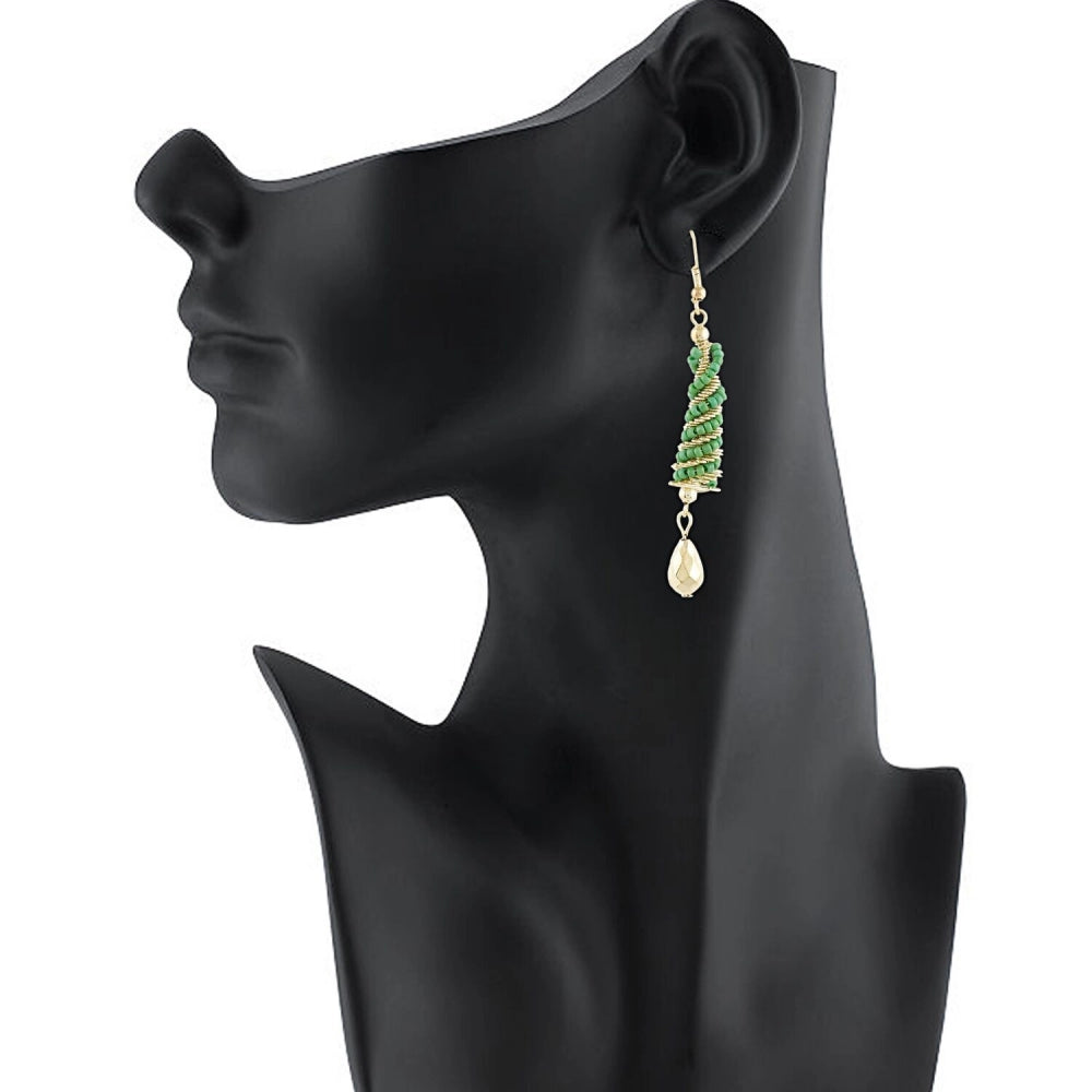 Fashion Women's Alloy Hook Dangler Hanging Earrings-Green