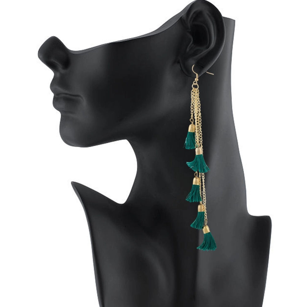 Fashion Women's Golden plated Hook Dangler Hanging Earrings-Green