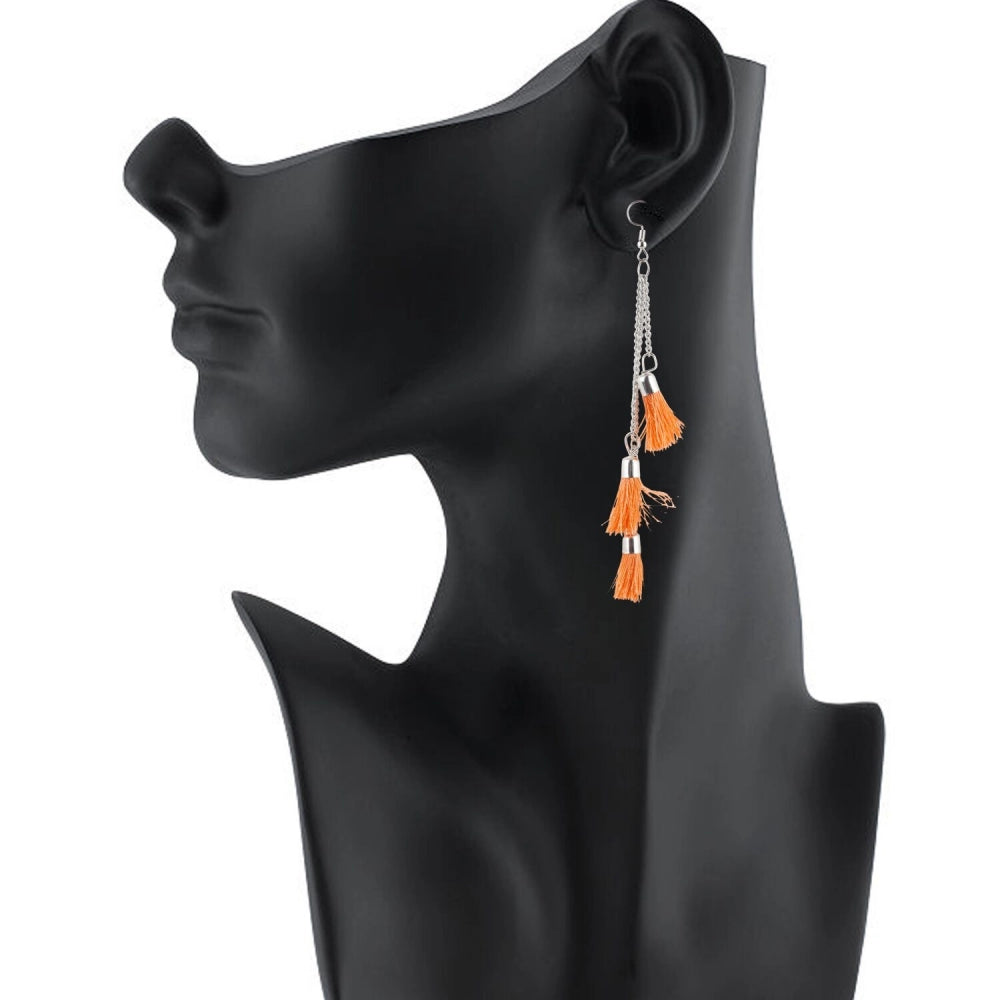 Fashion Women's Tassels Beads Hook Dangler Hanging Hanging Earrings-Orange