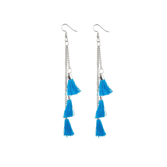 Fashion Women's Tassels Beads Hook Dangler Hanging Hanging Earrings-Blue