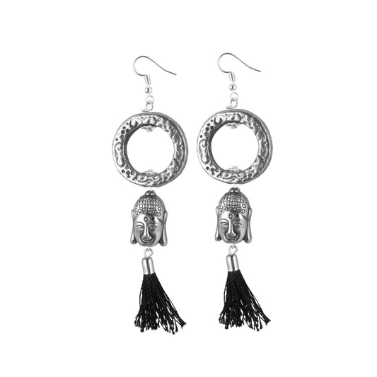 Fashion Women's Oxidized Silver plated Buddha Style Earrings-Silver