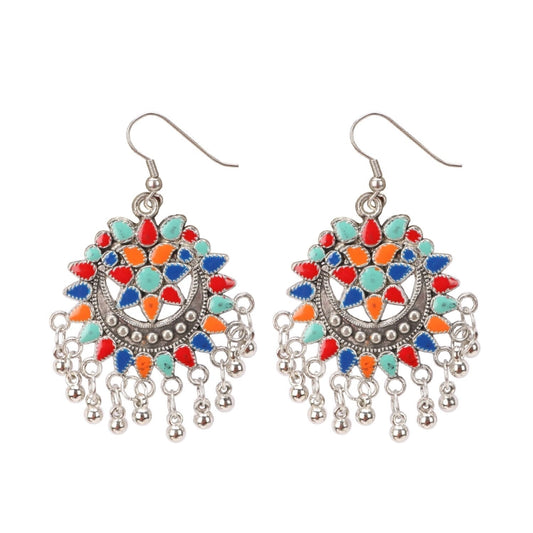 Fashion Women's Oxidize Silver plated Hook Dangler Hanging Afgani Earrings-Multicolour