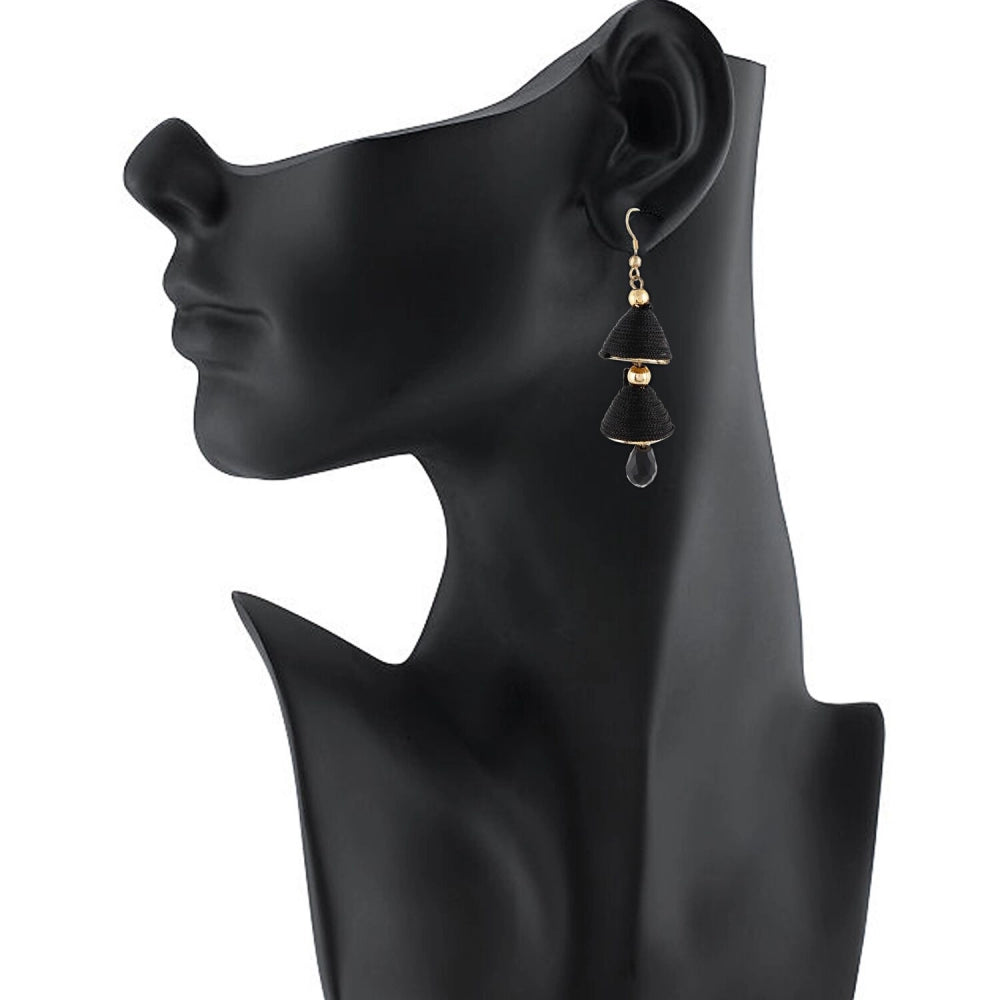 Fashion Women's Alloy, Beads Hook Dangler Hanging Earrings-Black