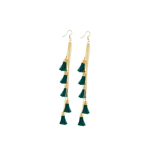 Fashion Women's Golden plated Hook Dangler Hanging Earrings-Green