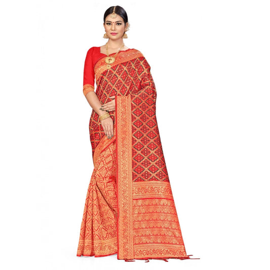 Amfyn Women's Banarasi silk Saree with Blouse (Red,black, 5-6mtr)