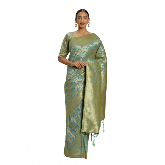 Amfyn Women's Banarasi silk Saree with Blouse (Sky blue, 5-6mtr)