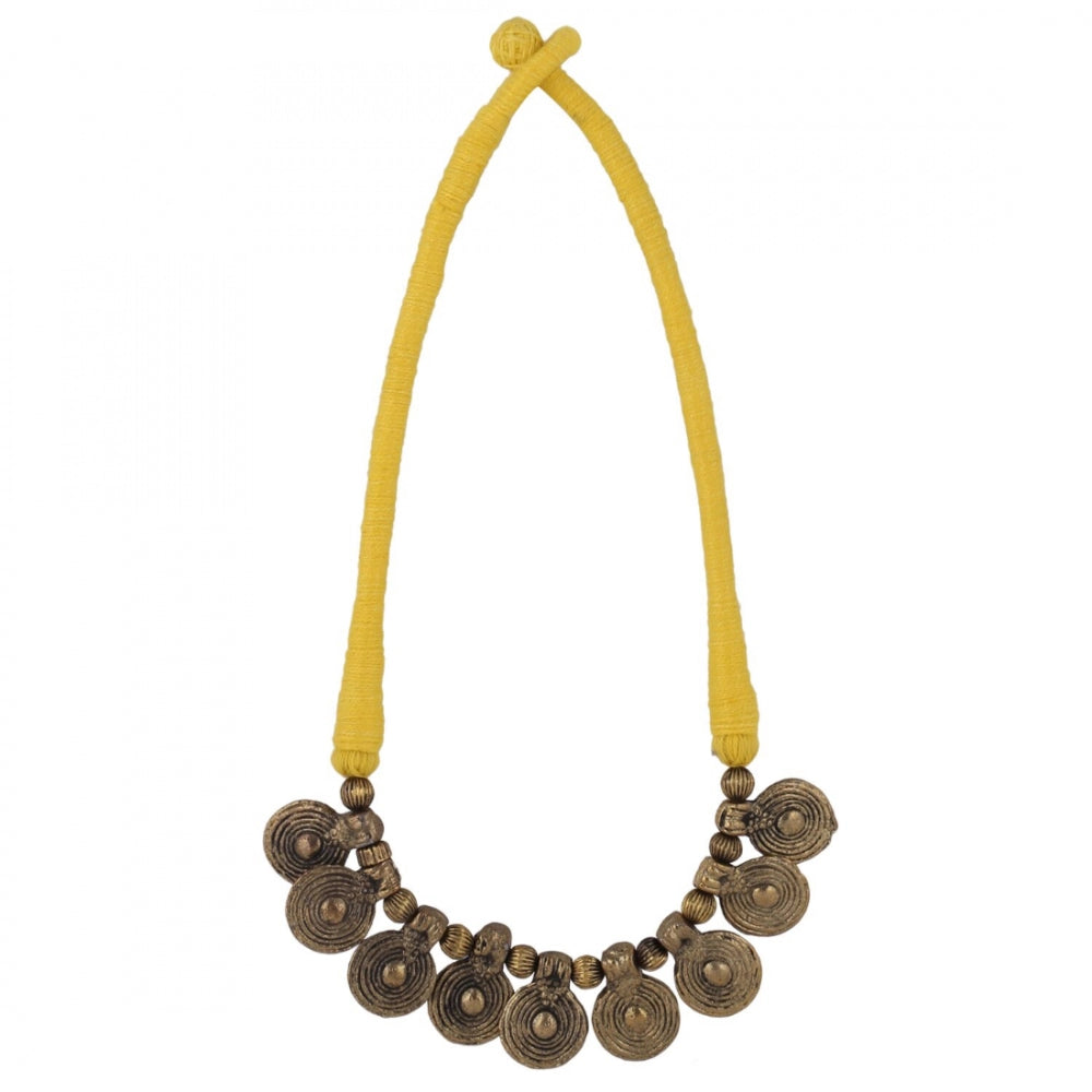 Yellow Silk Thread Necklace Set with Earring