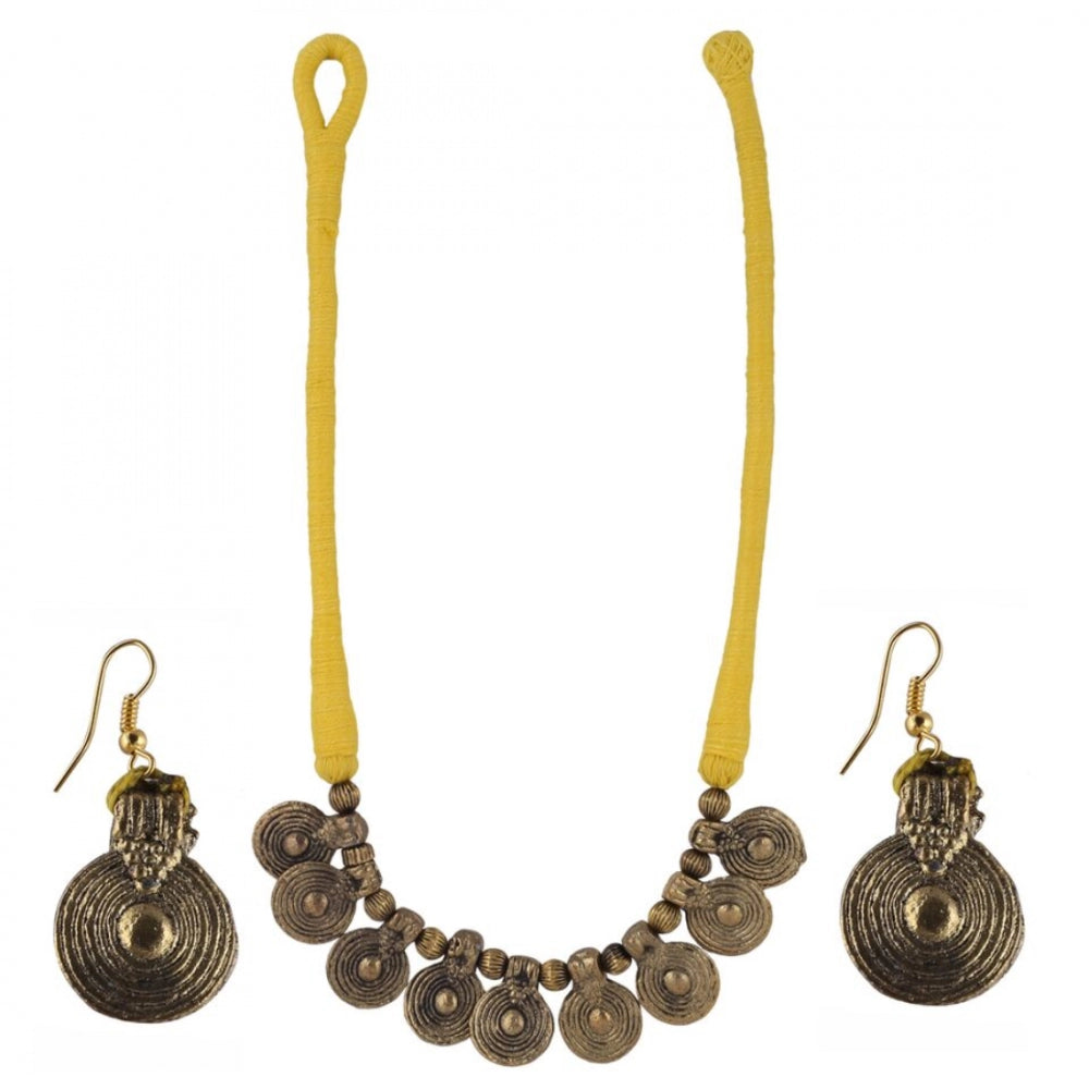 Yellow Silk Thread Necklace Set with Earring