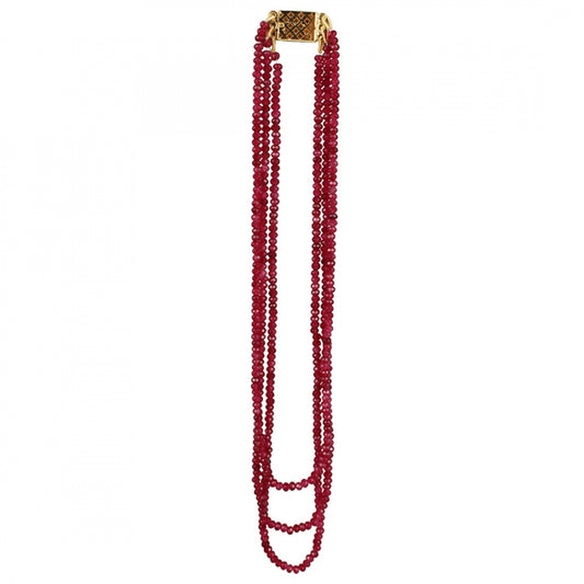 Three Layer Red Real Onyx Stone Crystal Beads Necklace