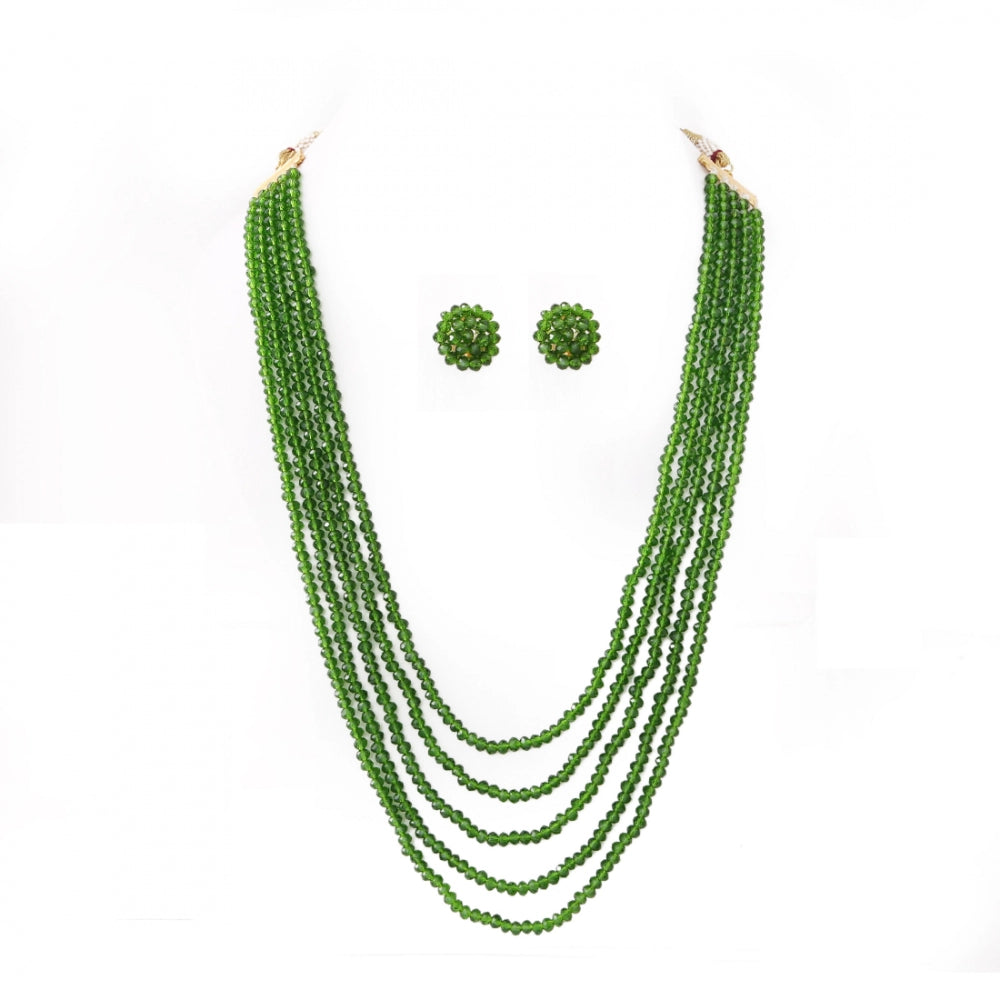 Crystal Dark Green Five Layer Necklace with Earrings Set