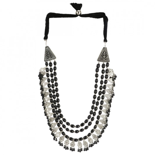 Afghani Dual Tone Designer Turkish Style Vintage Silver Oxidised Black Beads Necklace