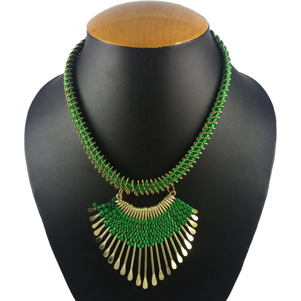 Designer Metal and Green Thread Necklace