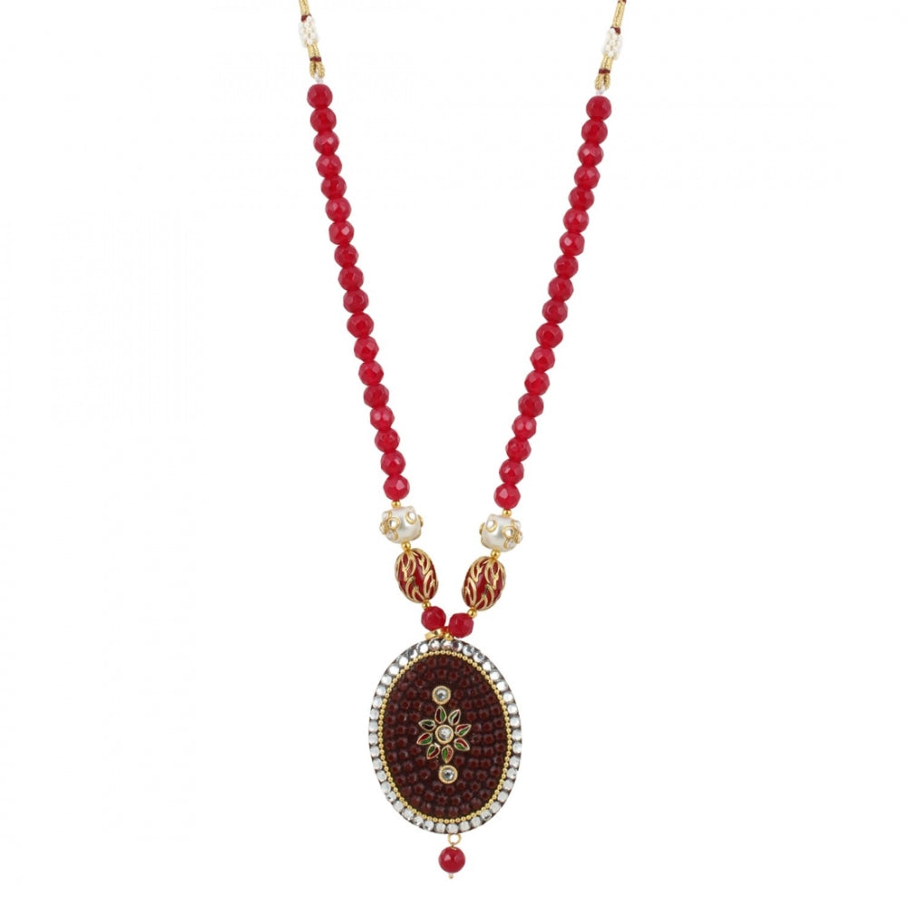 Stylish Maroon Golde Plated Traditional Kundan Necklace Set with Earrings