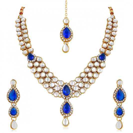 Traditional Layered Gold Plated Kundan Necklace Set with Earrings