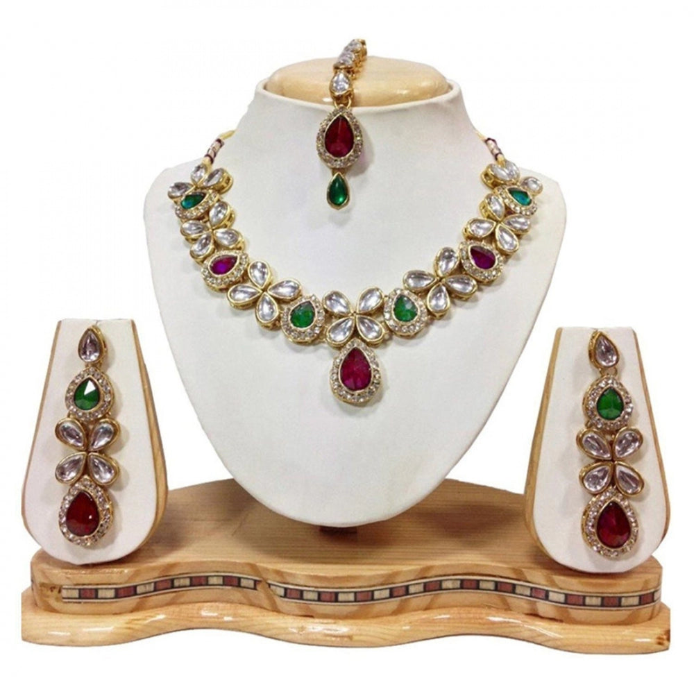 Traditional Gold Plated Kundan Necklace Set with Earrings