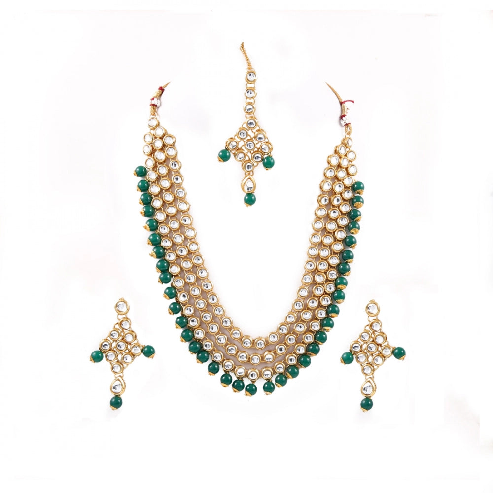 Designer Green Multi Layer Kundan Necklace Set