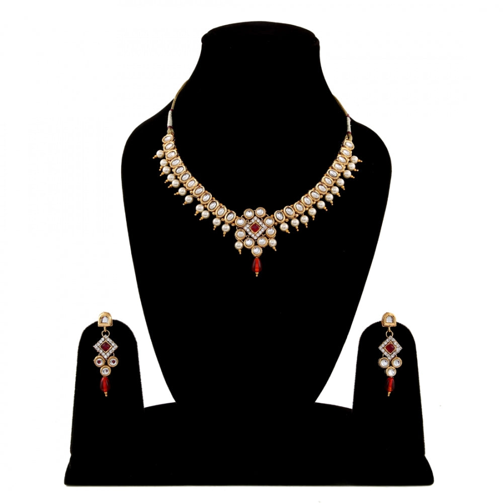 Traditional Designer Gold Plated Kundan Necklace Set with Earrings