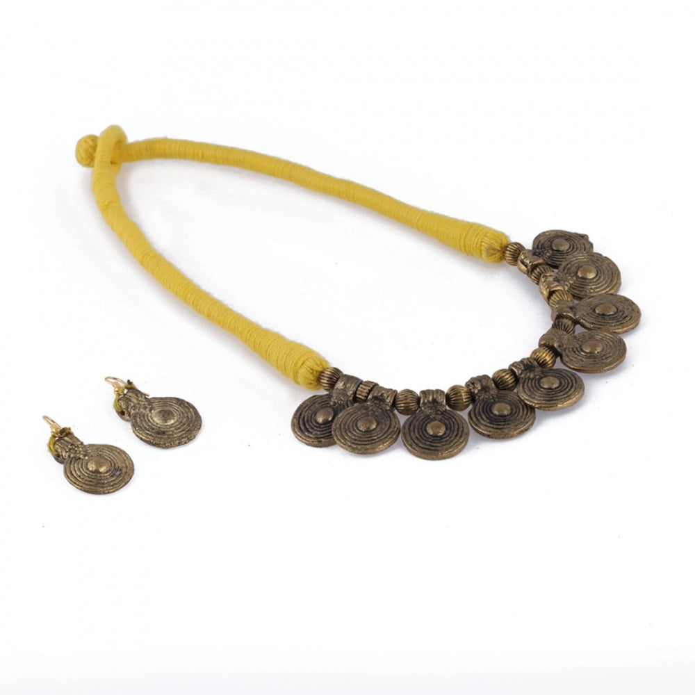 Yellow Silk Thread Necklace Set with Earring