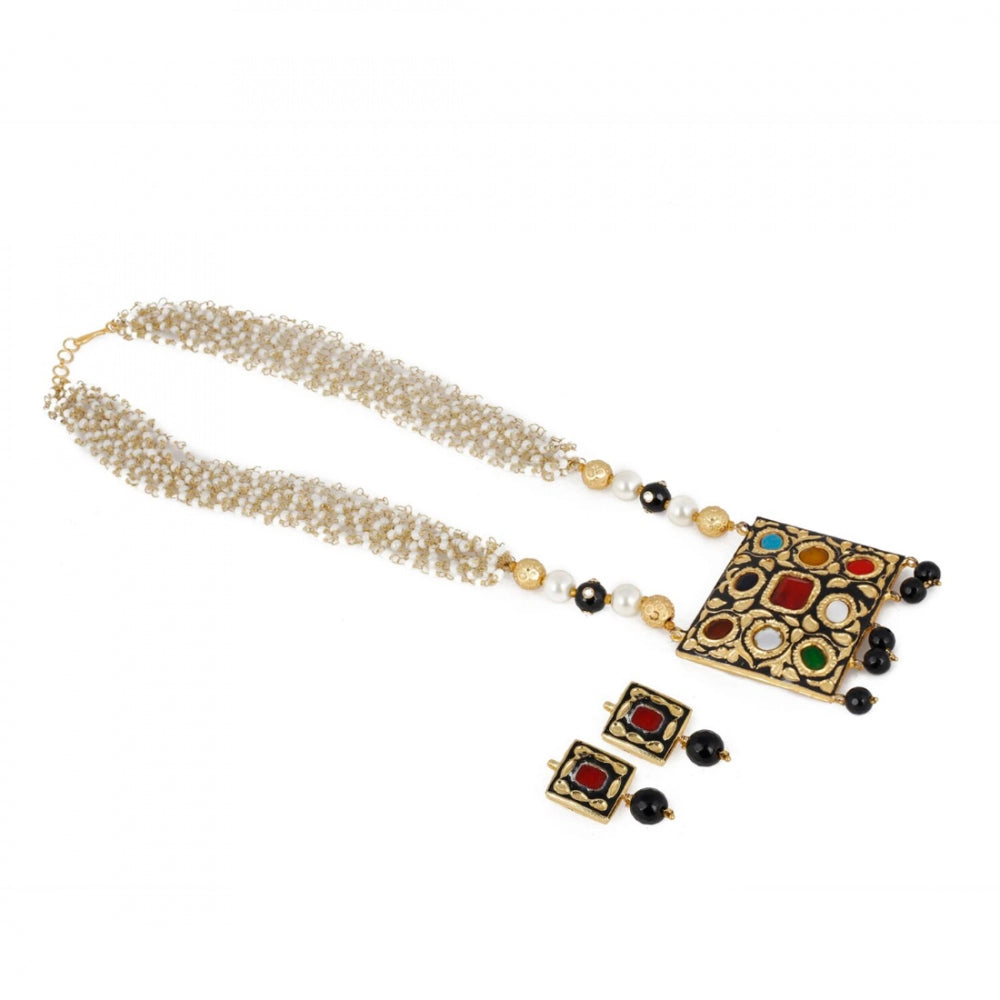 Designer Blue Navratan and Kundan Necklace Set with Onyx Beads