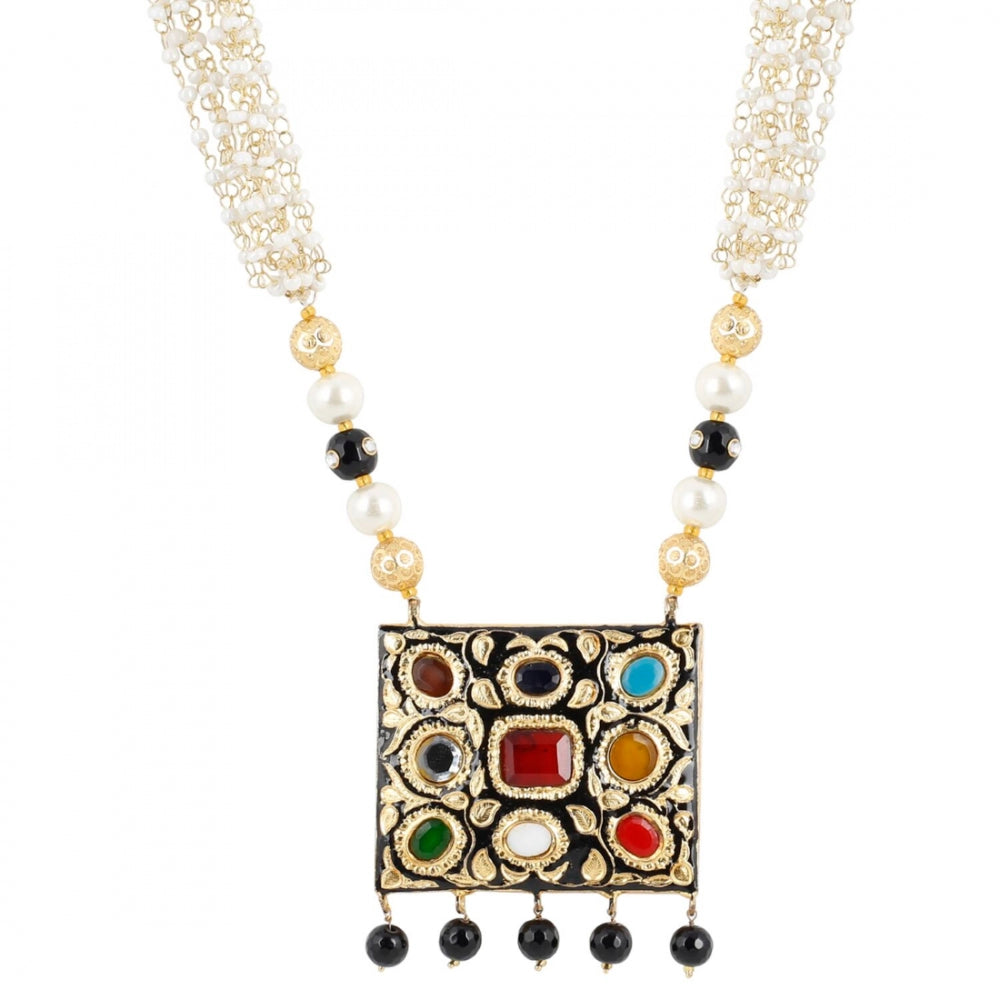 Designer Blue Navratan and Kundan Necklace Set with Onyx Beads