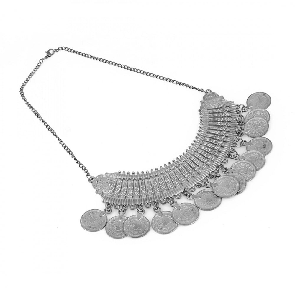 Alloy Tribal Design Oxidized Silver Coin Necklace in Antique Finish