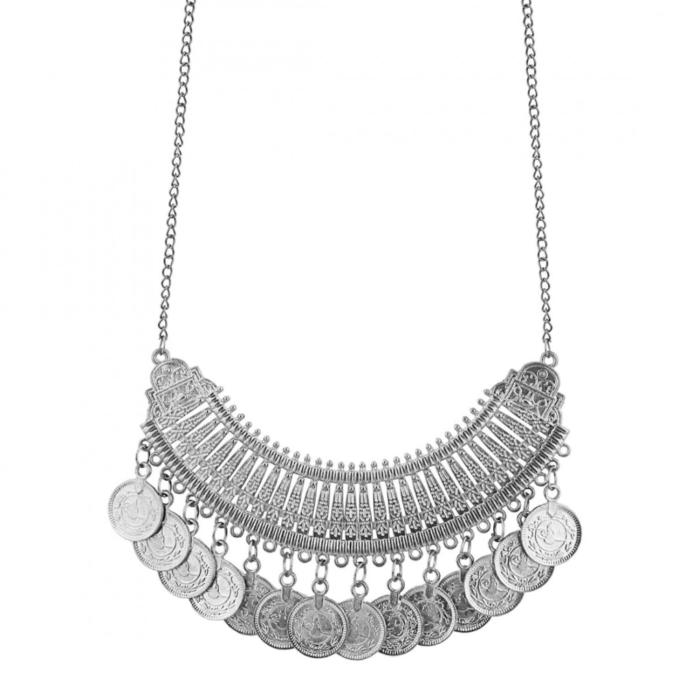 Alloy Tribal Design Oxidized Silver Coin Necklace in Antique Finish