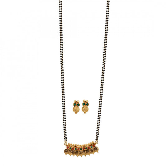 Temple Coin Gold Plated Malgalsutra Necklace With Earrings