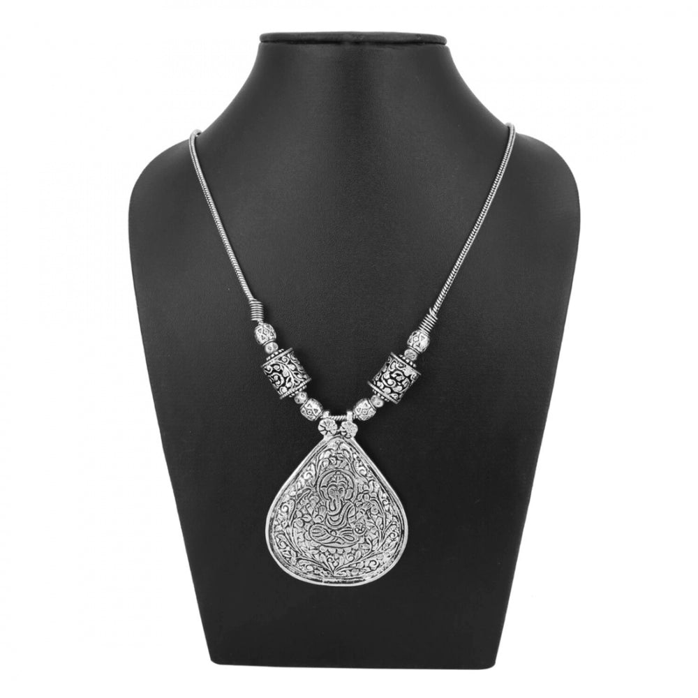 Stylish Oxidized Silver Ganesha Pendant Chain Necklace