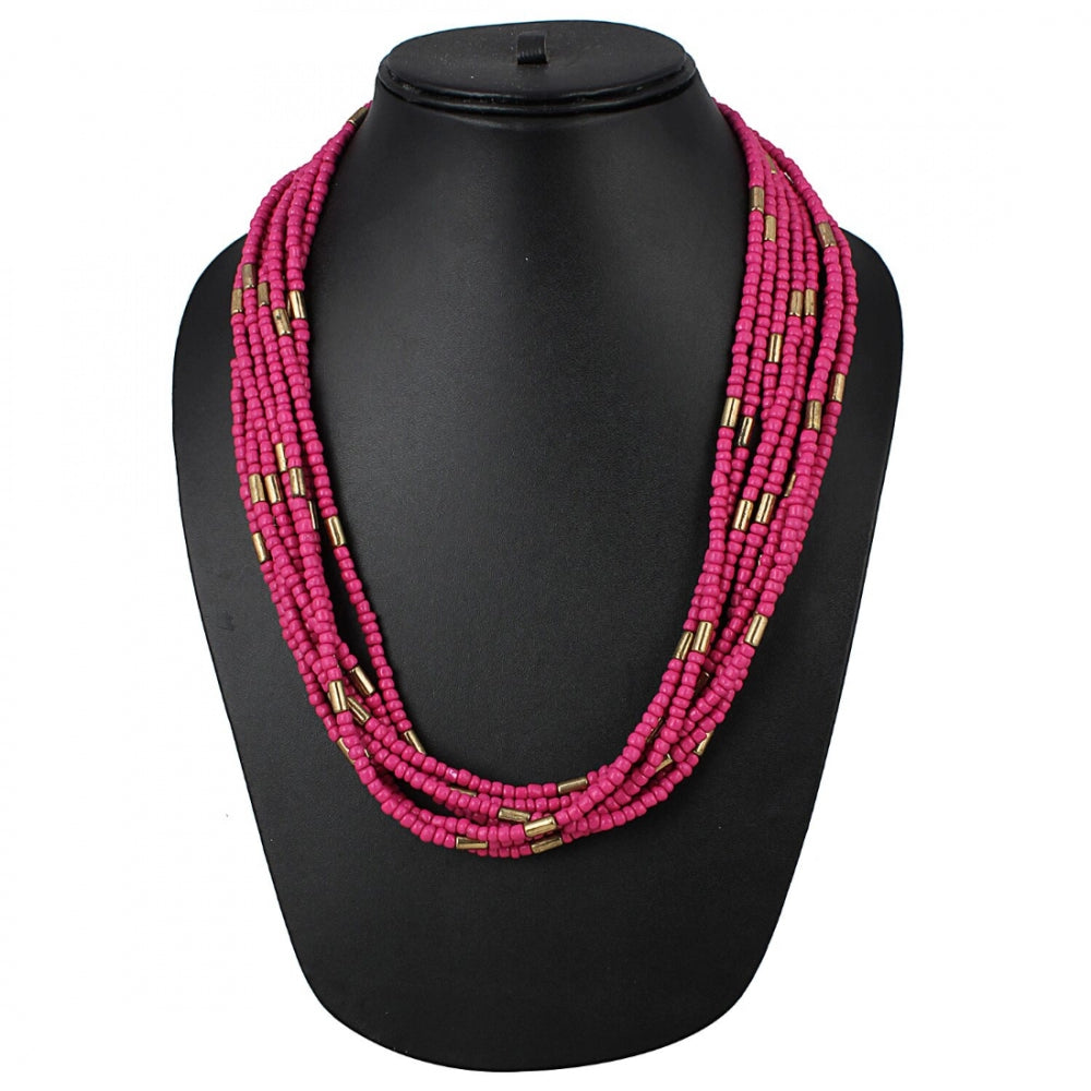 Designer Multi Layer Pink Beads Necklace