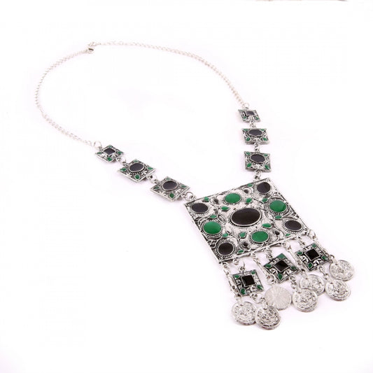 Stylish Gypsy Meena Work Oxidized Silver Necklace