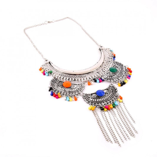 Stylish Gypsy Meena Work Oxidized Silver Necklace