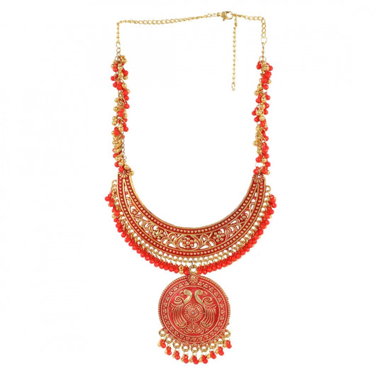 Afghani Designer Turkish Style Vintage Red Golden Oxidised Necklace