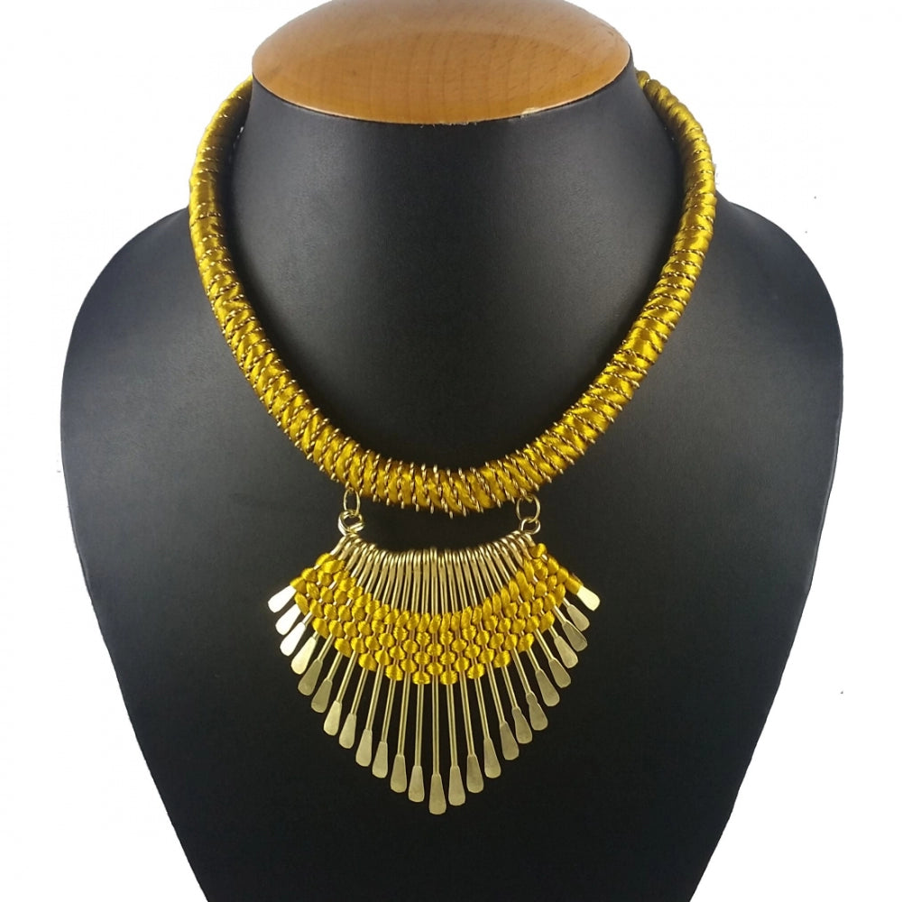 Designer Metal and Yellow Thread Necklace