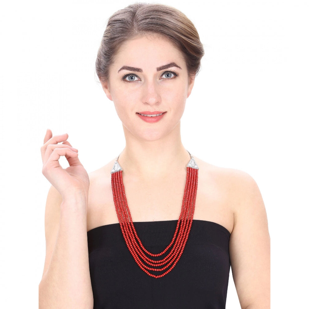 Five Layer Red Color Crystal Beads Necklace