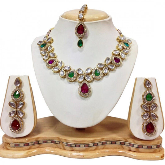 Traditional Gold Plated Kundan Necklace Set with Earrings