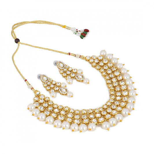 Traditional Designer Gold Plated Kundan Necklace Set with Earrings and Maang Tikka