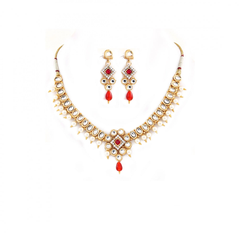 Traditional Designer Gold Plated Kundan Necklace Set with Earrings