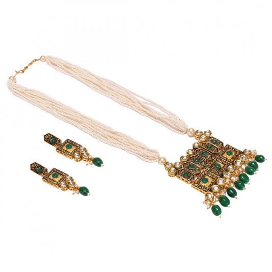 Green Stone Kundan Necklace with Earrings