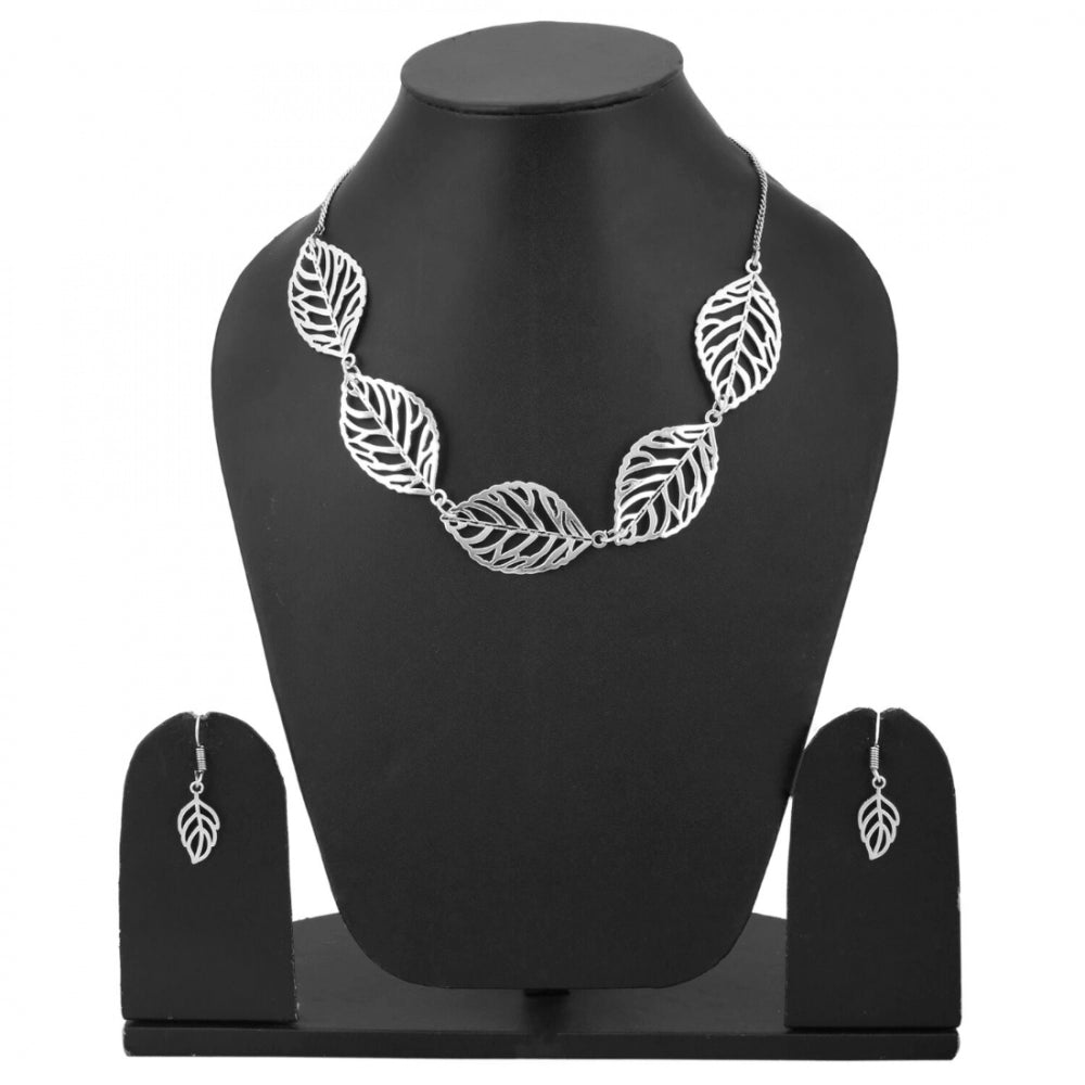 Designer Oxidized Leaf Design German Silver Necklace Set