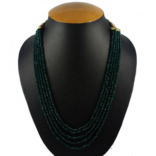 Five Layer Green Crystal Beads Necklace With Earrings