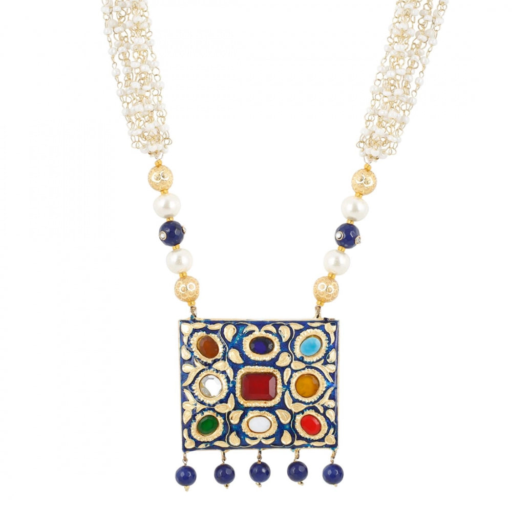 Designer Blue Navratan and Kundan Necklace Set with Onyx Beads