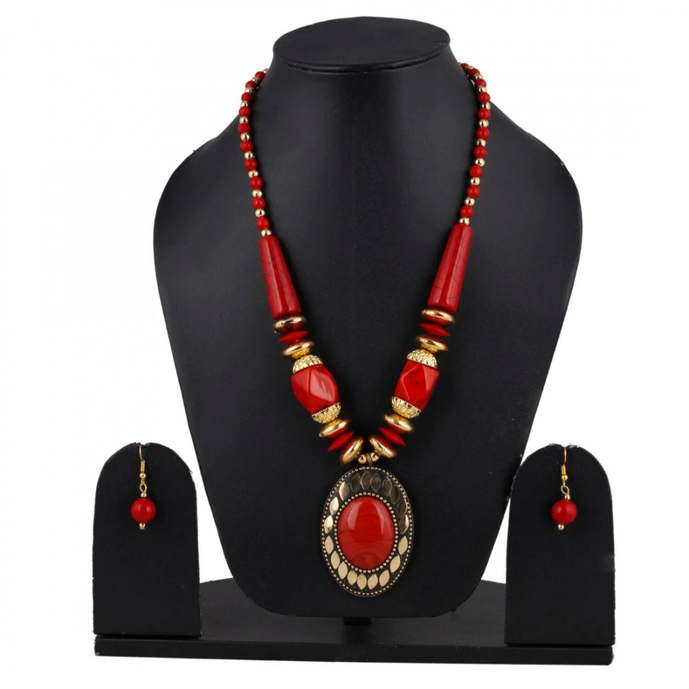 Tibetan Style Handmade Red Beads Necklace with Earrings Set