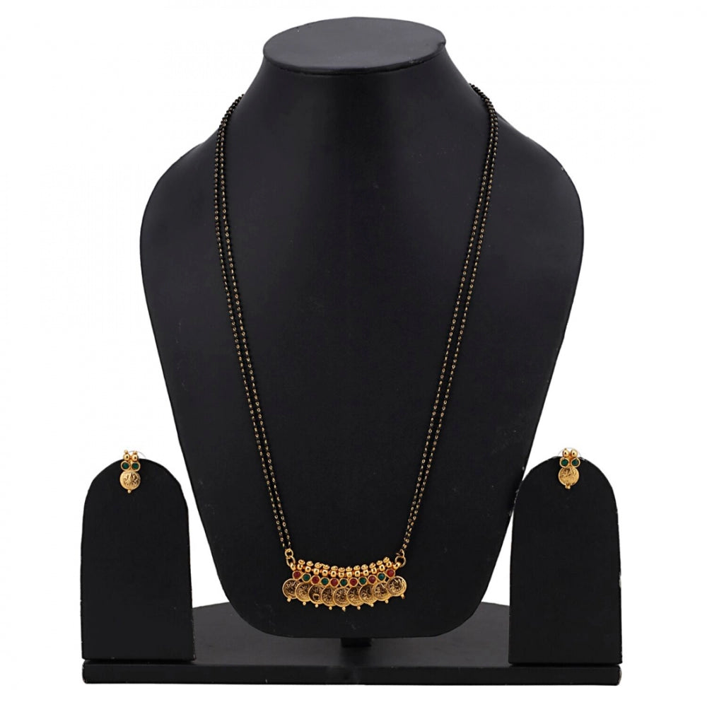 Temple Coin Gold Plated Malgalsutra Necklace With Earrings