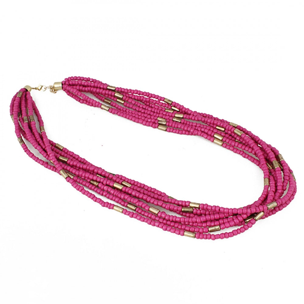 Designer Multi Layer Pink Beads Necklace