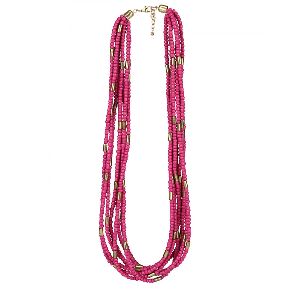 Designer Multi Layer Pink Beads Necklace