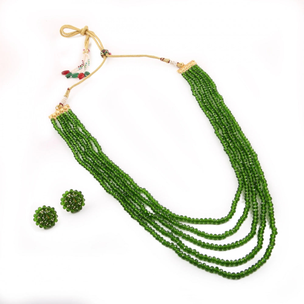 Crystal Dark Green Five Layer Necklace with Earrings Set