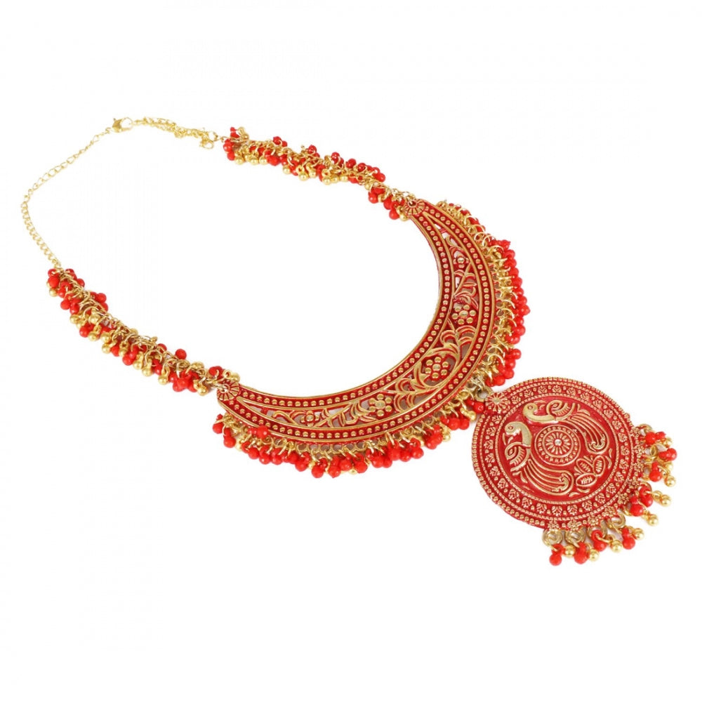 Afghani Designer Turkish Style Vintage Red Golden Oxidised Necklace