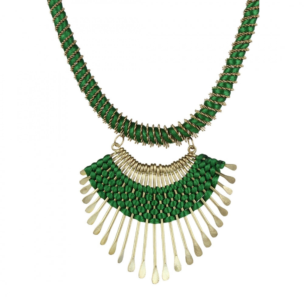 Designer Metal and Green Thread Necklace