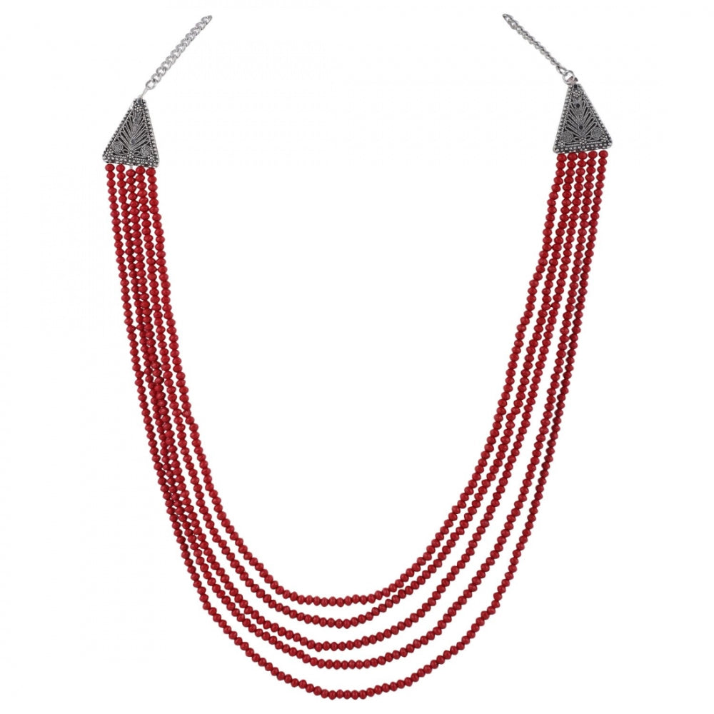 Five Layer Red Color Crystal Beads Necklace